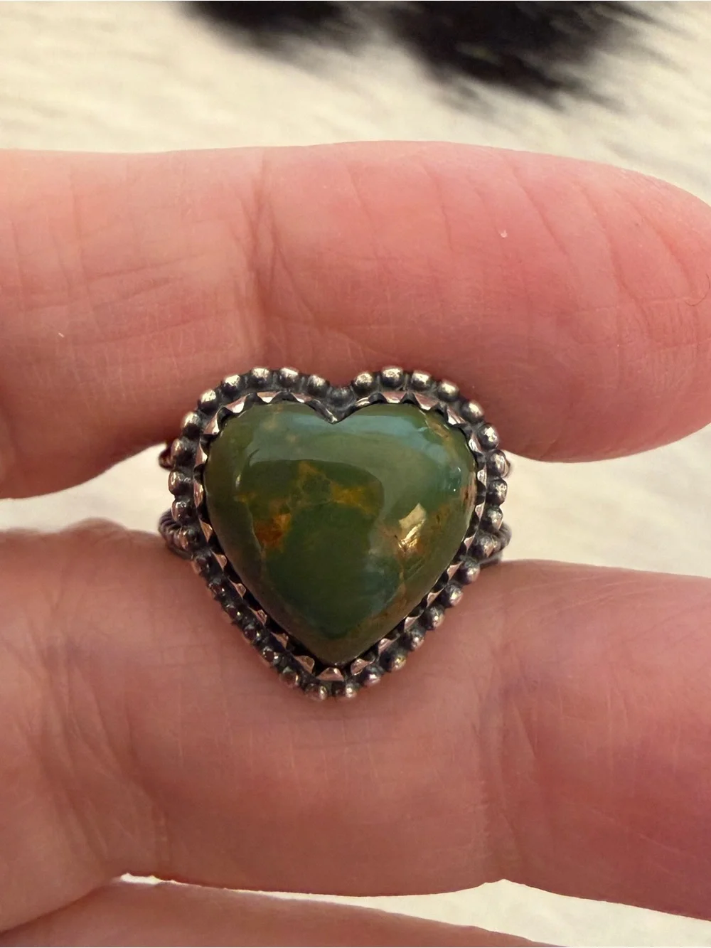 ❤️ Kingman Green Turquoise Heart Sterling Silver Navajo Style Western Ring SZ 7 - Picture 3 of 17